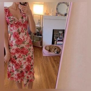 Reformation Pink and Red Floral Slip Midi Dress Vintage